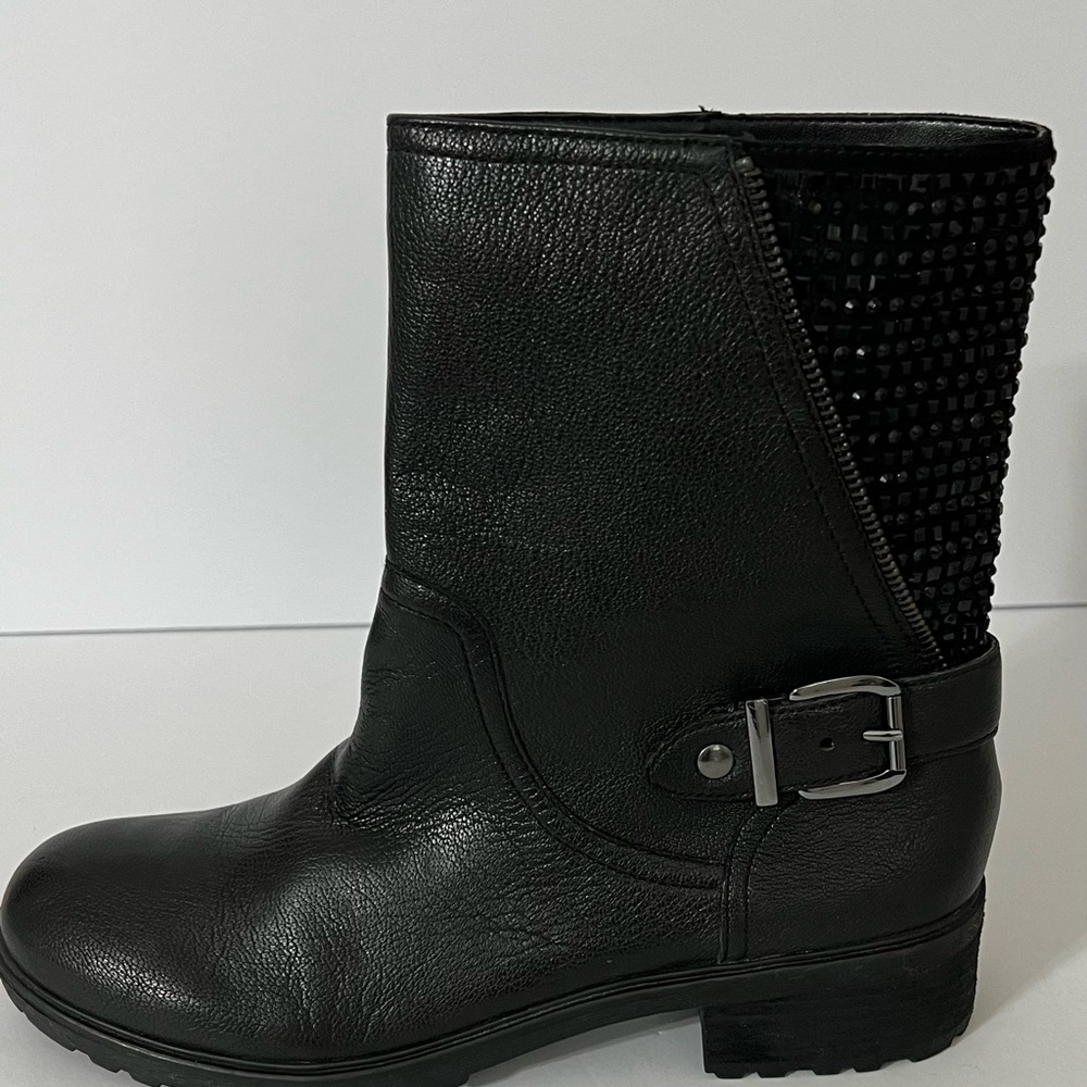 NEW! GB Gianni Black Leather Moto Ankle Boots with Studded Detail